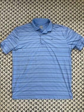 Callaway Men’s Light Blue Striped Performance Golf Polo - Large